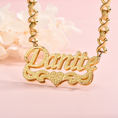 Double Layer Heart Nameplate Pendant Personalized Custom Gold Plated Name Necklace Gift For Her