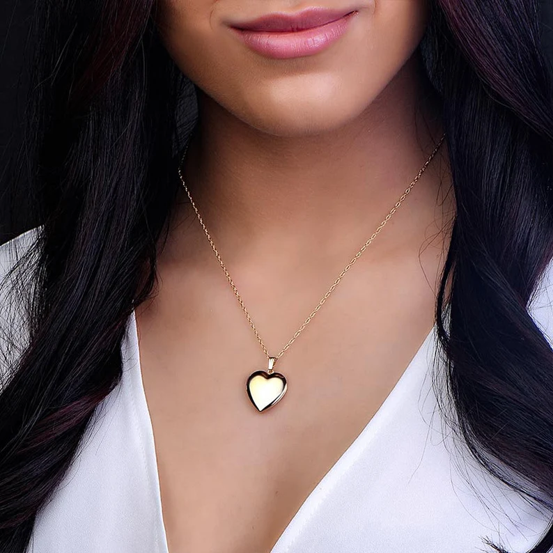 Heart Locket Photo Pendant Personalized Custom Gold Plated Engraved Necklace Couple Gift-silviax