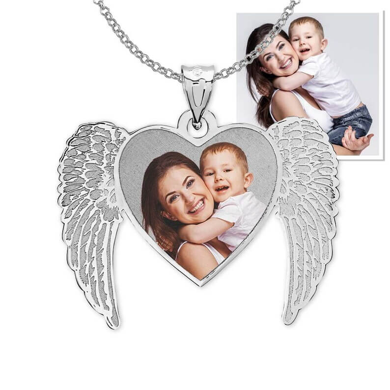 Angel Wings Heart Photo White Gold Pendant Personalized Custom Photo Necklace-silviax