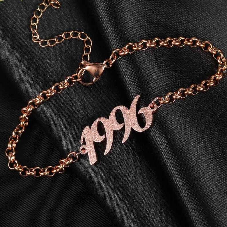 Year Date Personalized Custom Gold Plated Number Bracelet-silviax