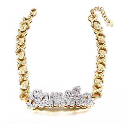 Double Layer Nameplate Personalized Custom Gold Plated Name Bracelet-silviax
