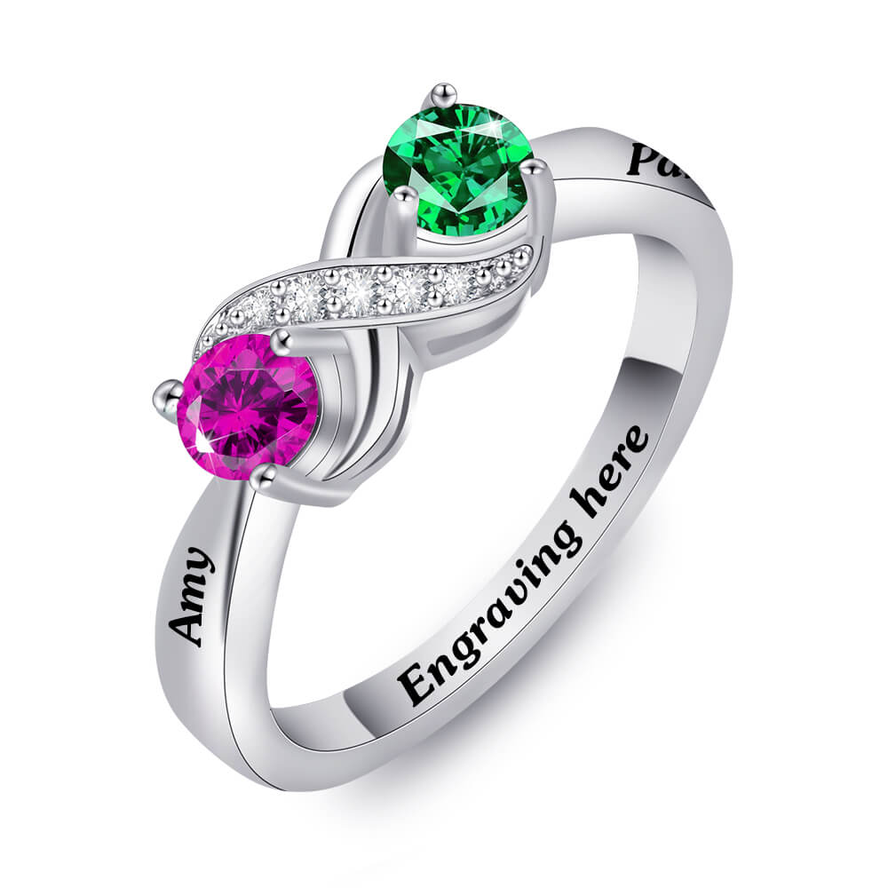 Custom With 2 Birthstones Engraved 2 Names Infinity Mothers Ring-silviax
