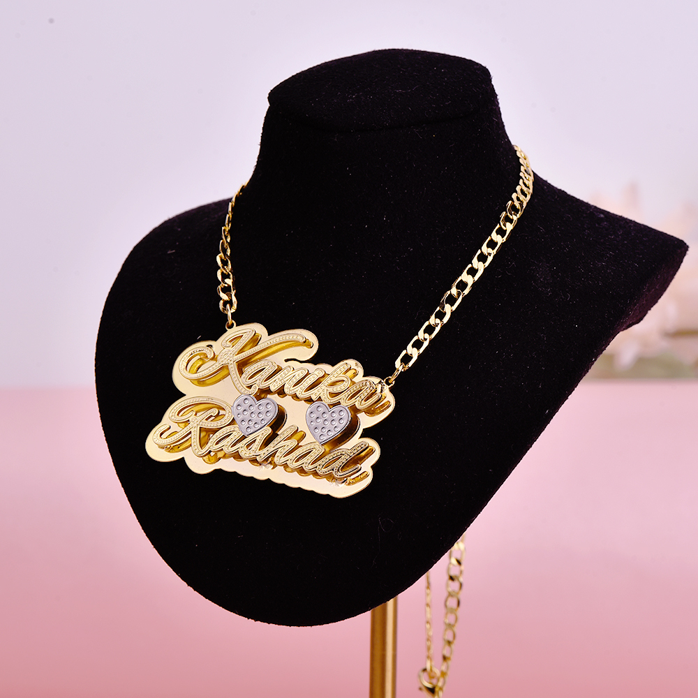 Double Plate Two Tone with Two Hearts Personalized Custom Gold Plated Two Names Necklace-silviax