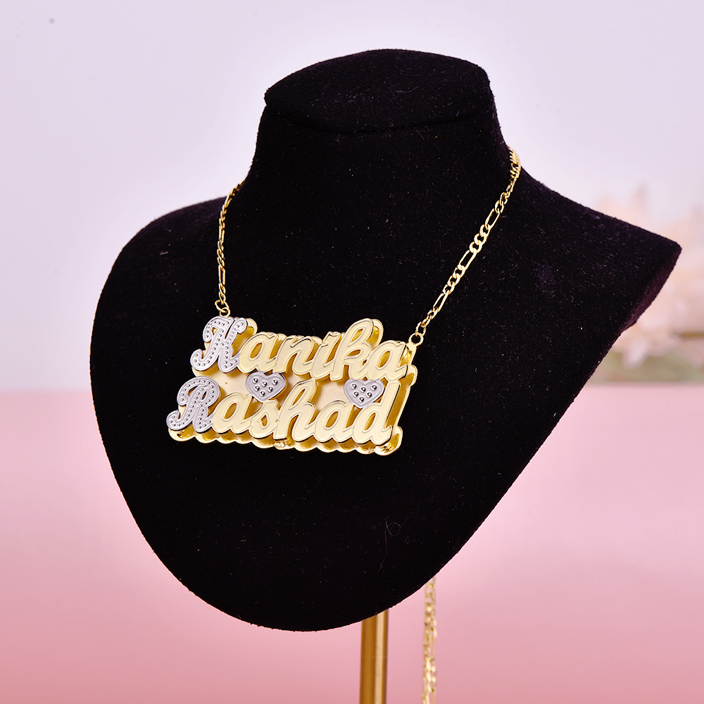 Double Layer Two Tone with Two Hearts Personalized Custom Gold Plated Name Necklace-silviax
