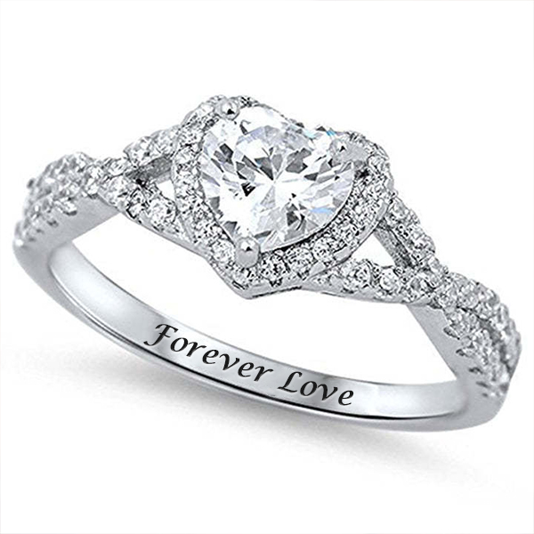 Moissanite Heart Clear Promise Ring Personalized Custom Engraved Ring