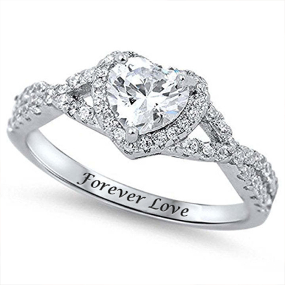 Sterling Silver Moissanite Heart Clear Promise Ring Personalized Engraved Ring-silviax