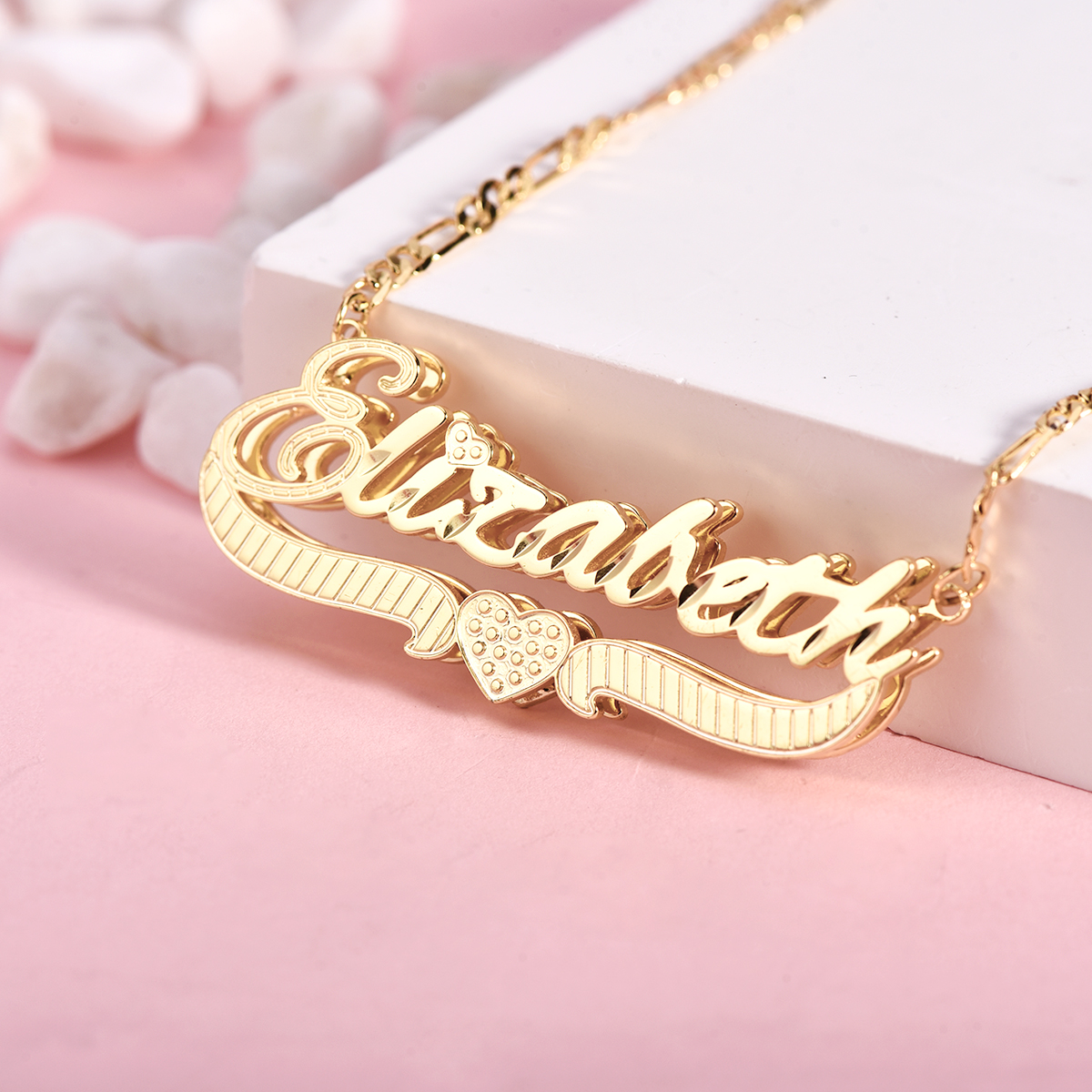 Double Layer Nameplate with Heart Personalized Custom Gold Plated 3D Name Necklace-silviax