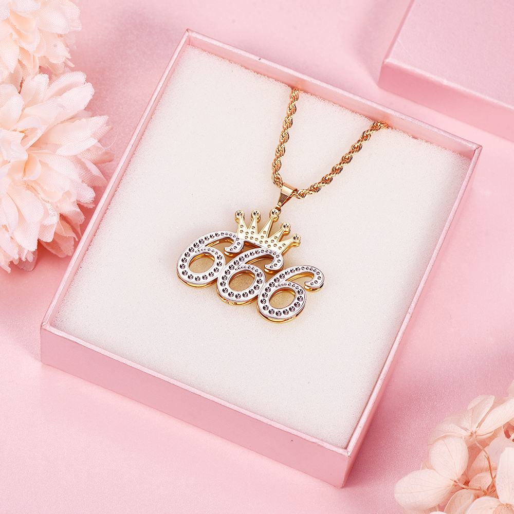 Double Layer Two Tone 1 To 9 Luck Number With Crown Personalized Custom Gold Plated Number Necklace-silviax