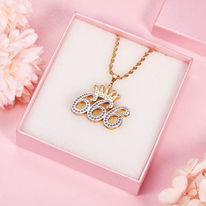 Double Layer Two Tone 1 To 9 Luck Number With Crown Personalized Custom Gold Plated Number Necklace-silviax