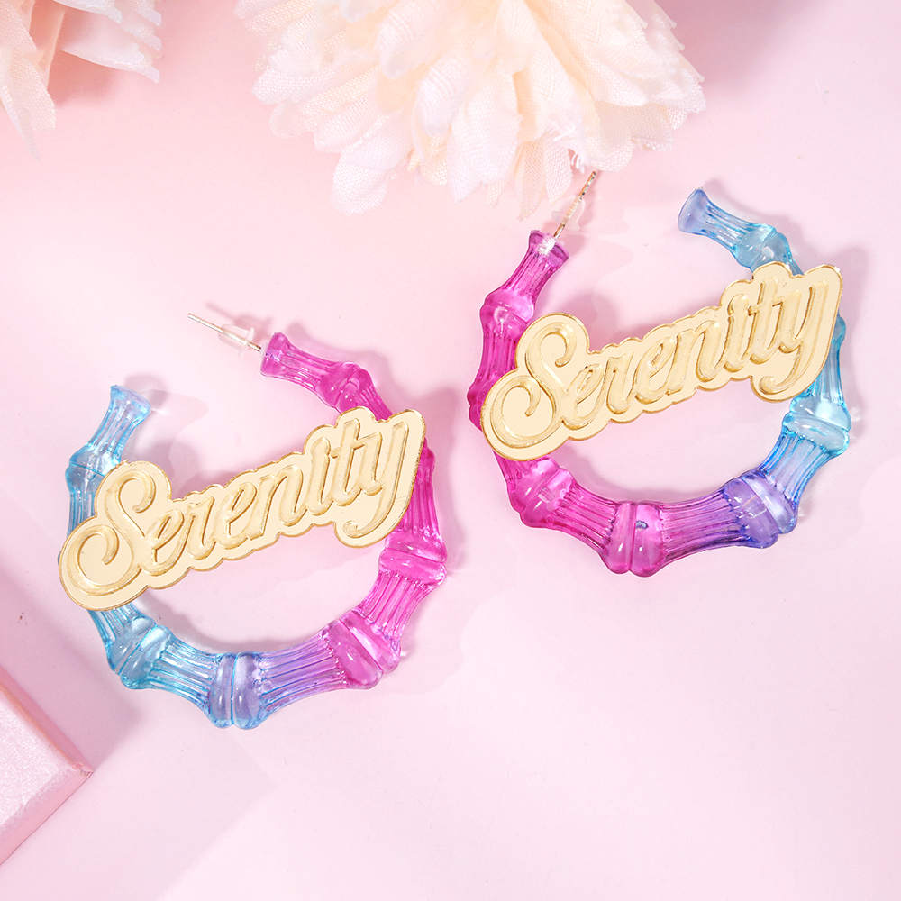 30mm Two Color Bamboo Earrings Personalized Custom Acrylic Gradient Name Earrings -silviax