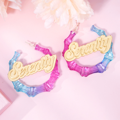 30mm Two Color Bamboo Earrings Personalized Custom Acrylic Gradient Name Earrings -silviax