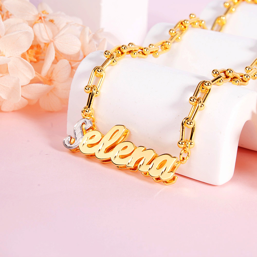 U Type Chain Double Layer Personalized Custom Name Necklace-silviax