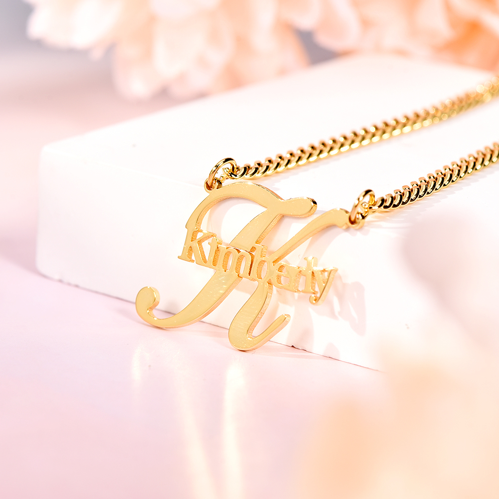 Personalized Custom Gold Plated Nameplate Intial Pendant Necklace-silviax