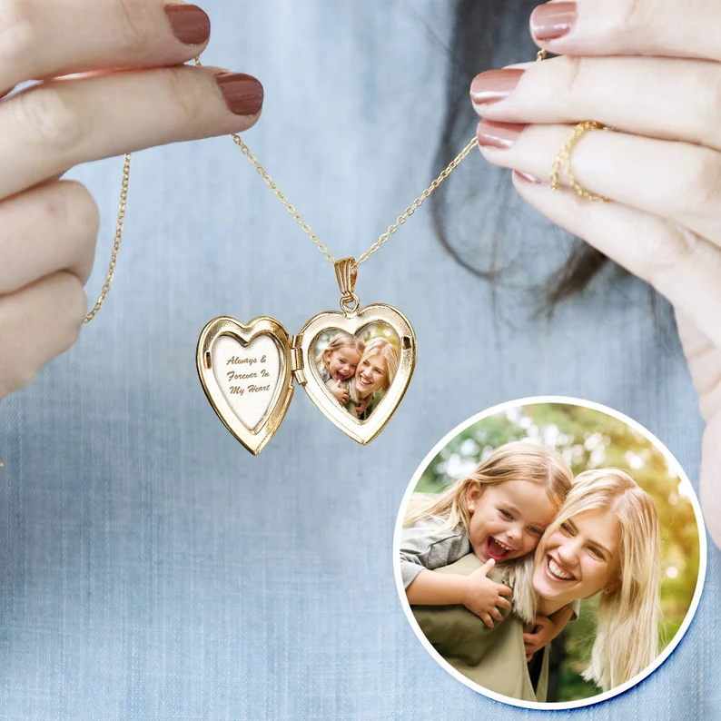 Heart Locket Photo Pendant Personalized Custom Gold Plated Engraved Necklace Couple Gift-silviax