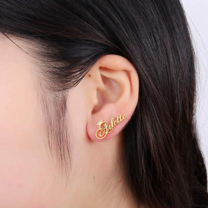 Gold Plated Personalized Name Earrings with Crown-silviax