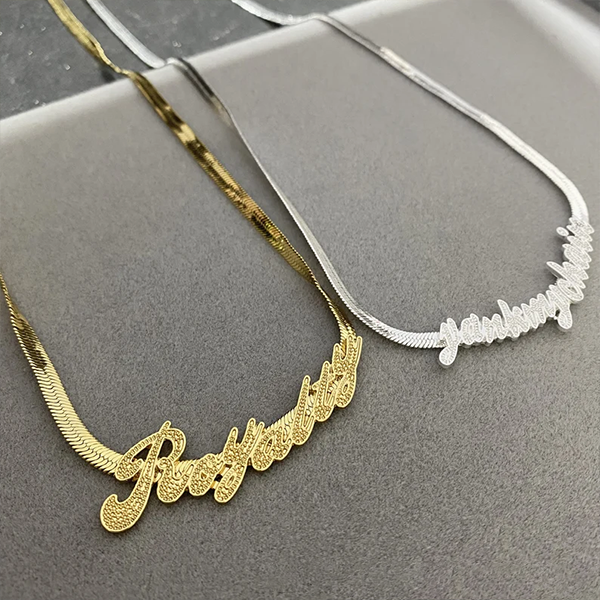 Personalized Custom Gold Plated Italics Nameplate Snake Chain Name Necklace -silviax