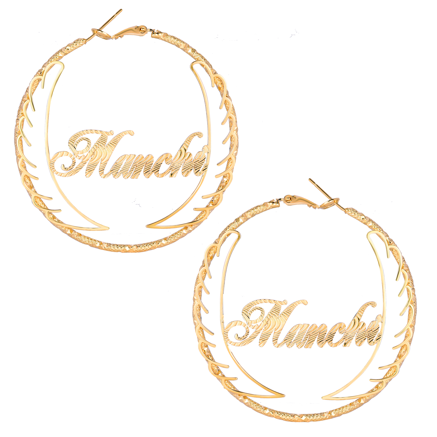 Angel Wings Hoop Earrings Personalised Custom Gold Plated Name Earrings Women Earrings-silviax