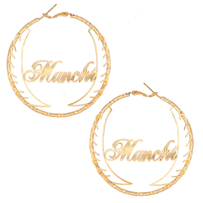 Angel Wings Hoop Earrings Personalised Custom Gold Plated Name Earrings Women Earrings-silviax
