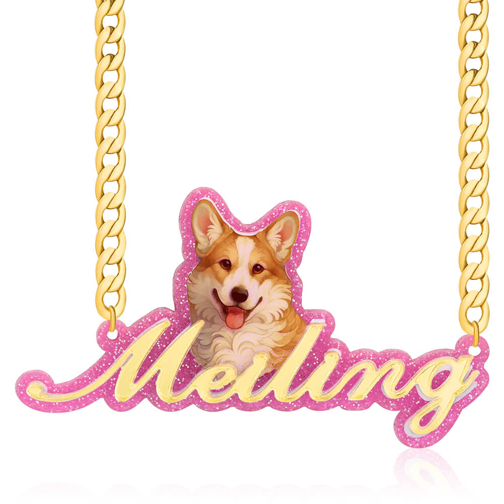 Photo Image Acrylic Personalized Custom Name Necklace  purple-silviax