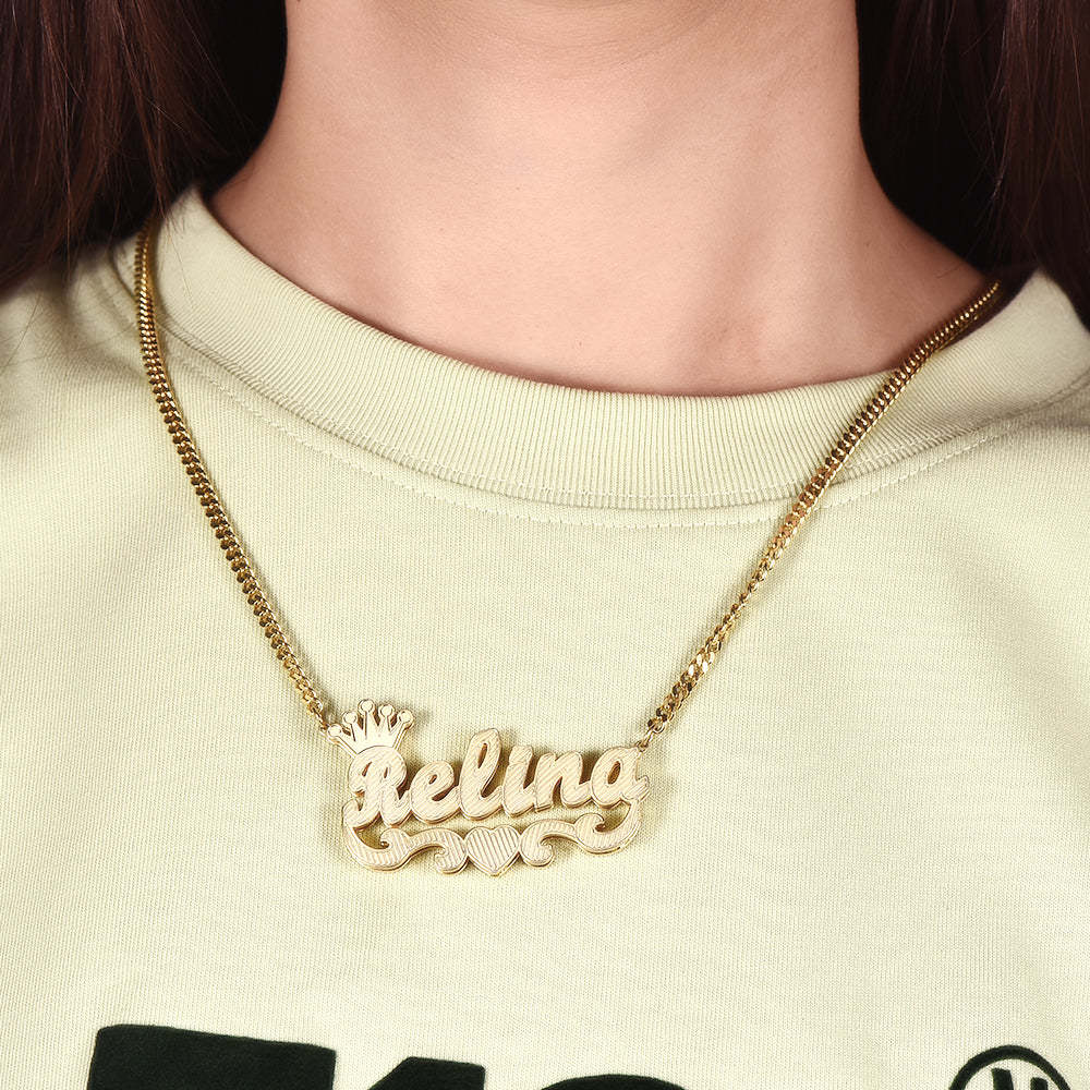 Teddy XOXO Chain Crown Heart Name Bracelet and Double Layer Crown Heart Name Necklace Personalized Custom Gold Plated Set-silviax