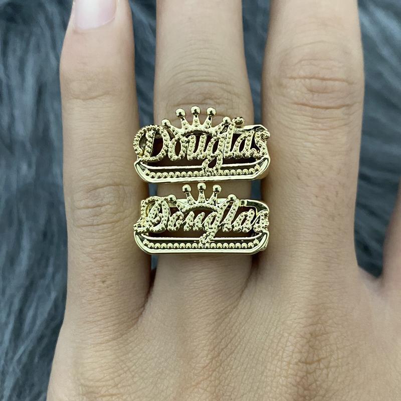 Two Tone with Crown Personalized Custom Gold Plated Name Ring-silviax