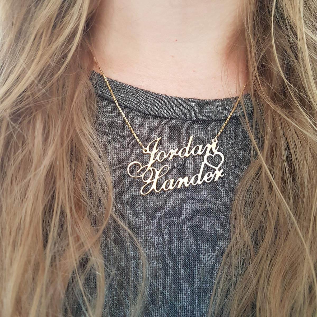 Two Name Heart Nameplate Pendant Personalized Custom Gold Plated Name Necklace-silviax