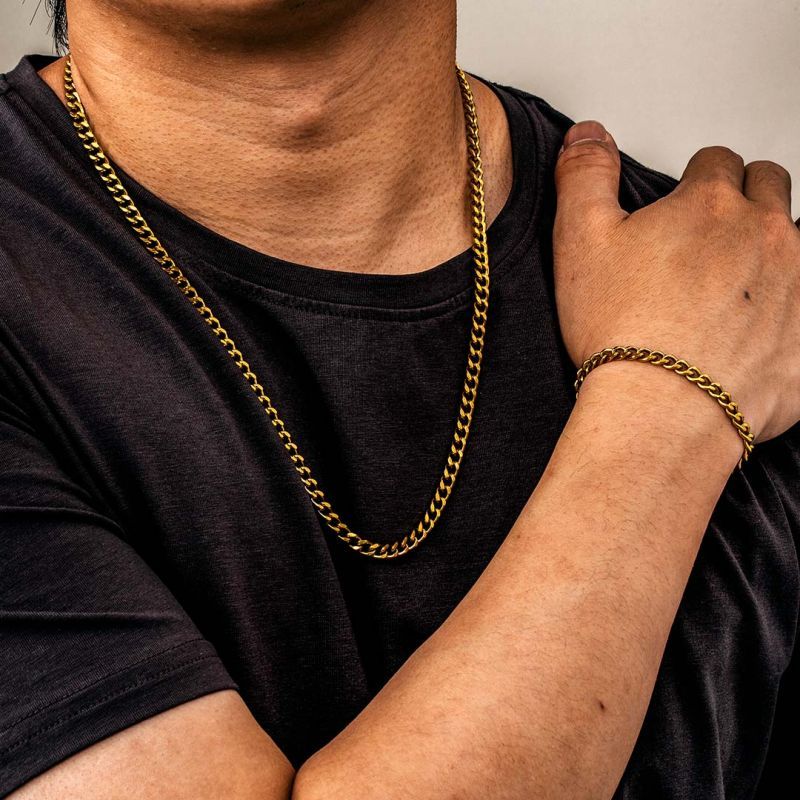 3-7mm Cuban Link Chain Gold Plated Necklace and Bracelet Set-silviax