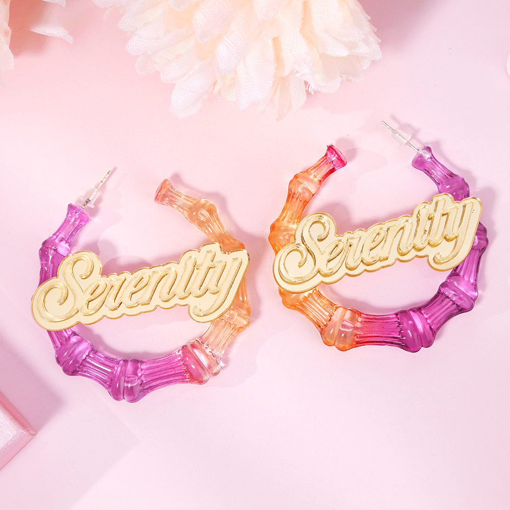 30mm Two Color Bamboo Earrings Personalized Custom Acrylic Gradient Name Earrings -silviax