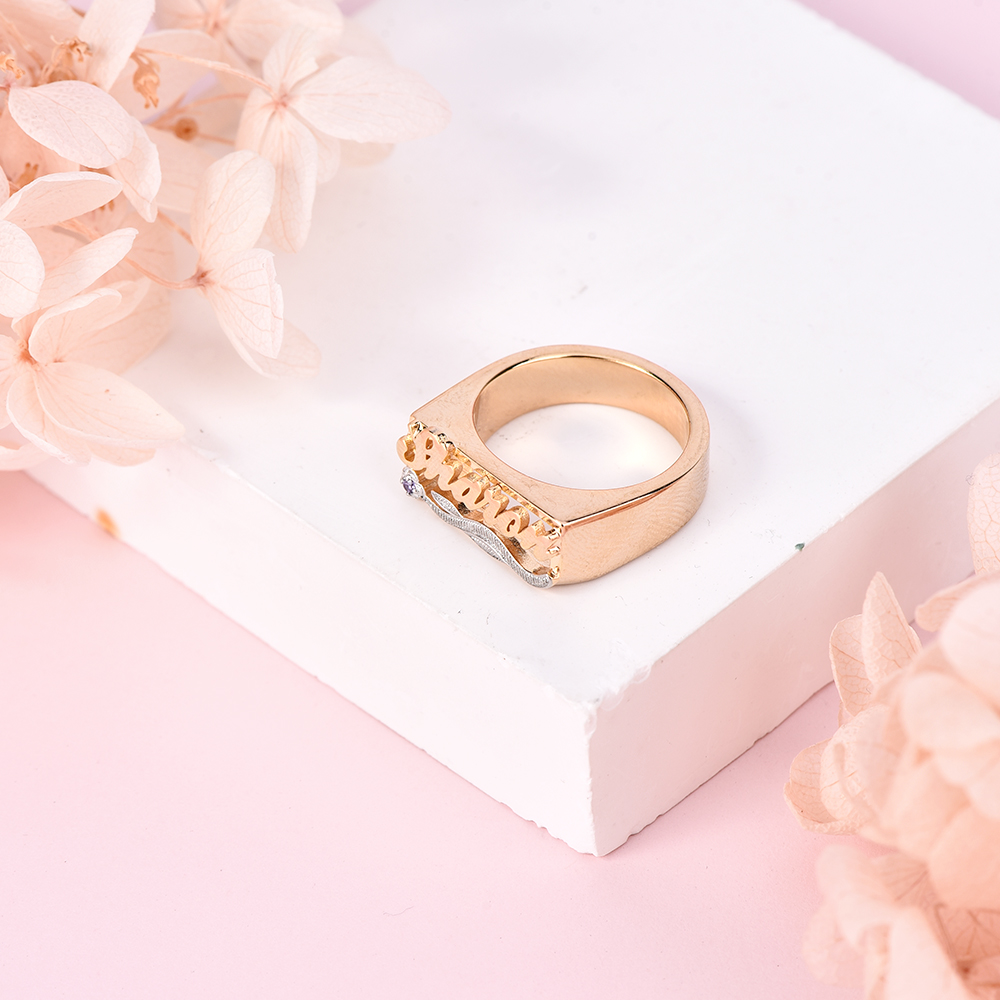 Two Tone Flower with Birthstone Personalized Custom Gold