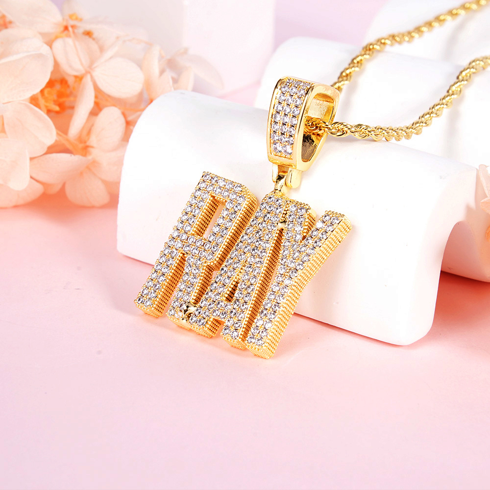 Hip Hop Style Custom Block Pendant Zirconia Initial Name Necklace 2 to 6 Letters-silviax