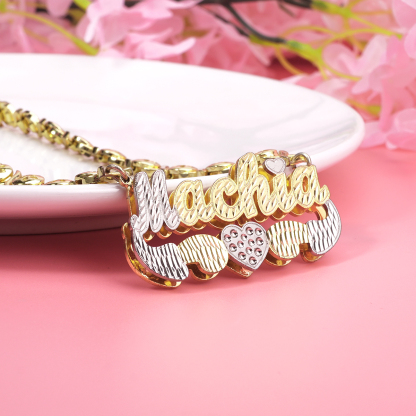 Double Layer XOXO Chain with Heart Personalized Hugs and Kisses Name Necklace and Bracelet Set