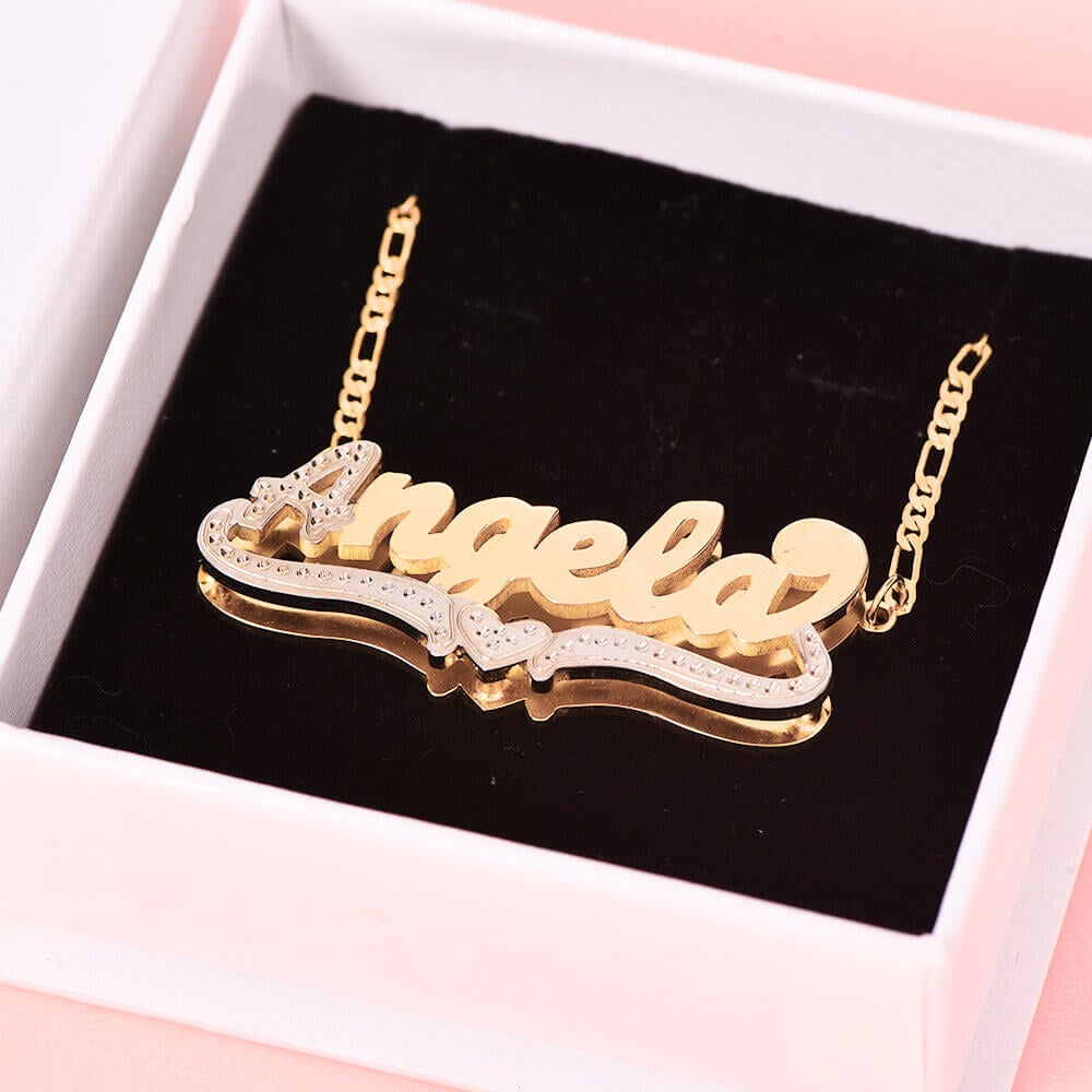 Two Tone Double Layer with Heart Gold Plated Personalized Custom 3D Name Necklace-silviax