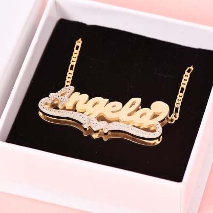 Two Tone Double Layer with Heart Gold Plated Personalized Custom 3D Name Necklace-silviax