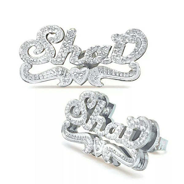 Double Plated Two Tone Personalized Custom Stud Name Earrings with Heart-silviax