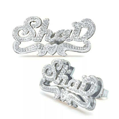 Double Plated Two Tone Personalized Custom Stud Name Earrings with Heart-silviax