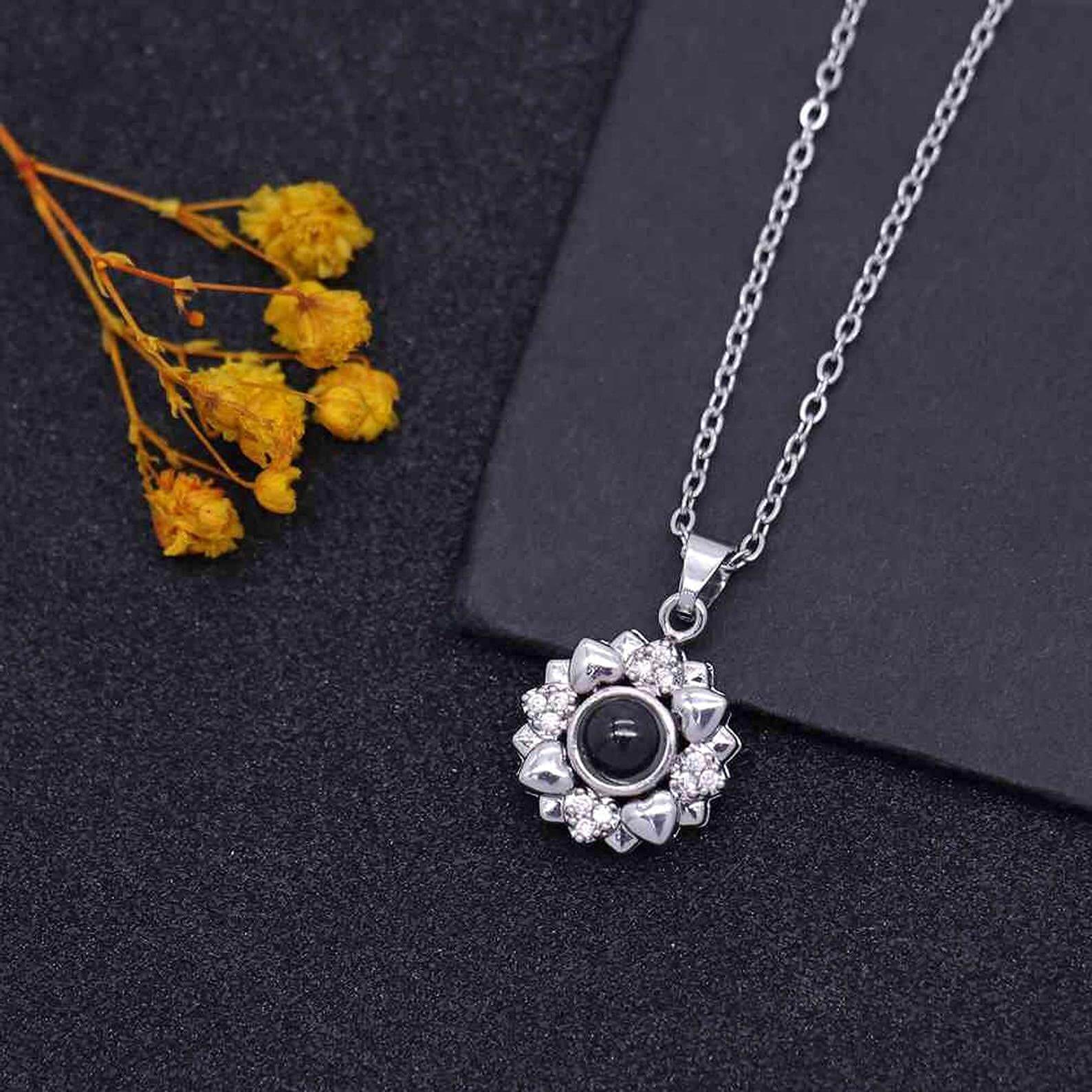 100 Languages "I Love You" With Color Photo Projection Flower Pendant Necklace Personalized Custom White Gold Photo Necklace-silviax