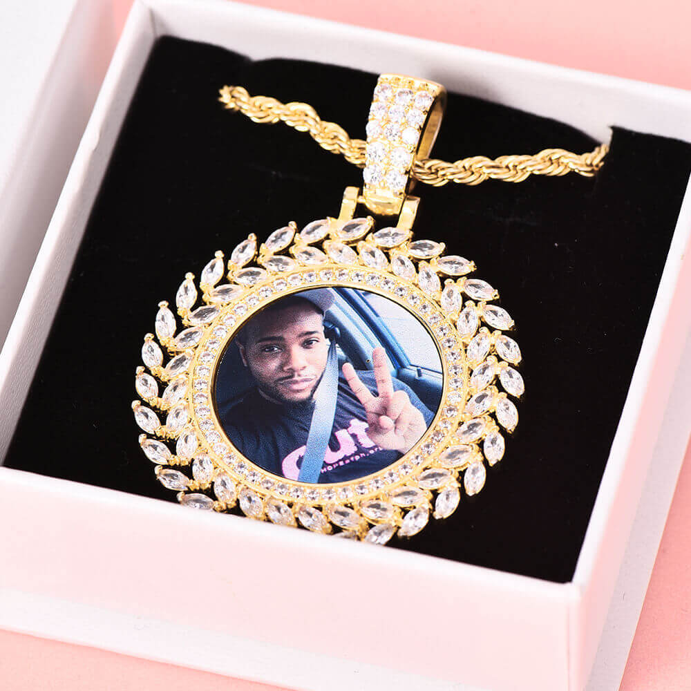 Custom Personalized Round Pendant Hip Hop Photo Necklace Gold Plated-silviax