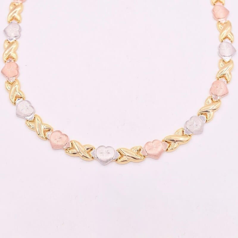 Three Color Heart XOXO Chain Necklace-silviax