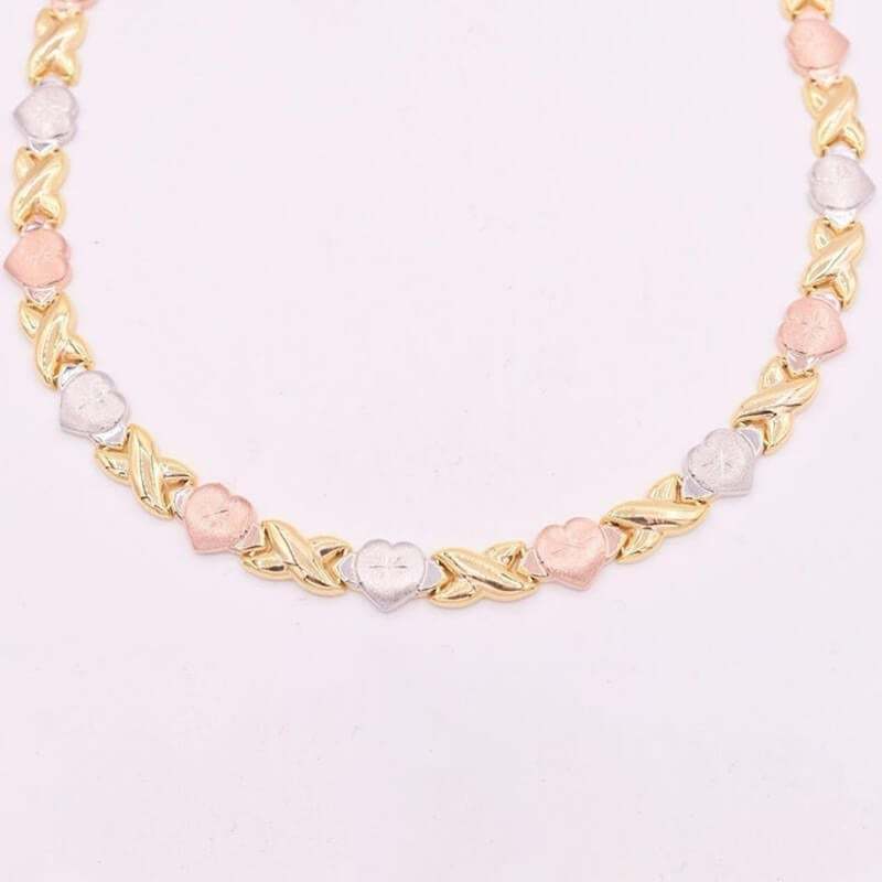 Three Color Heart XOXO Chain Necklace-silviax