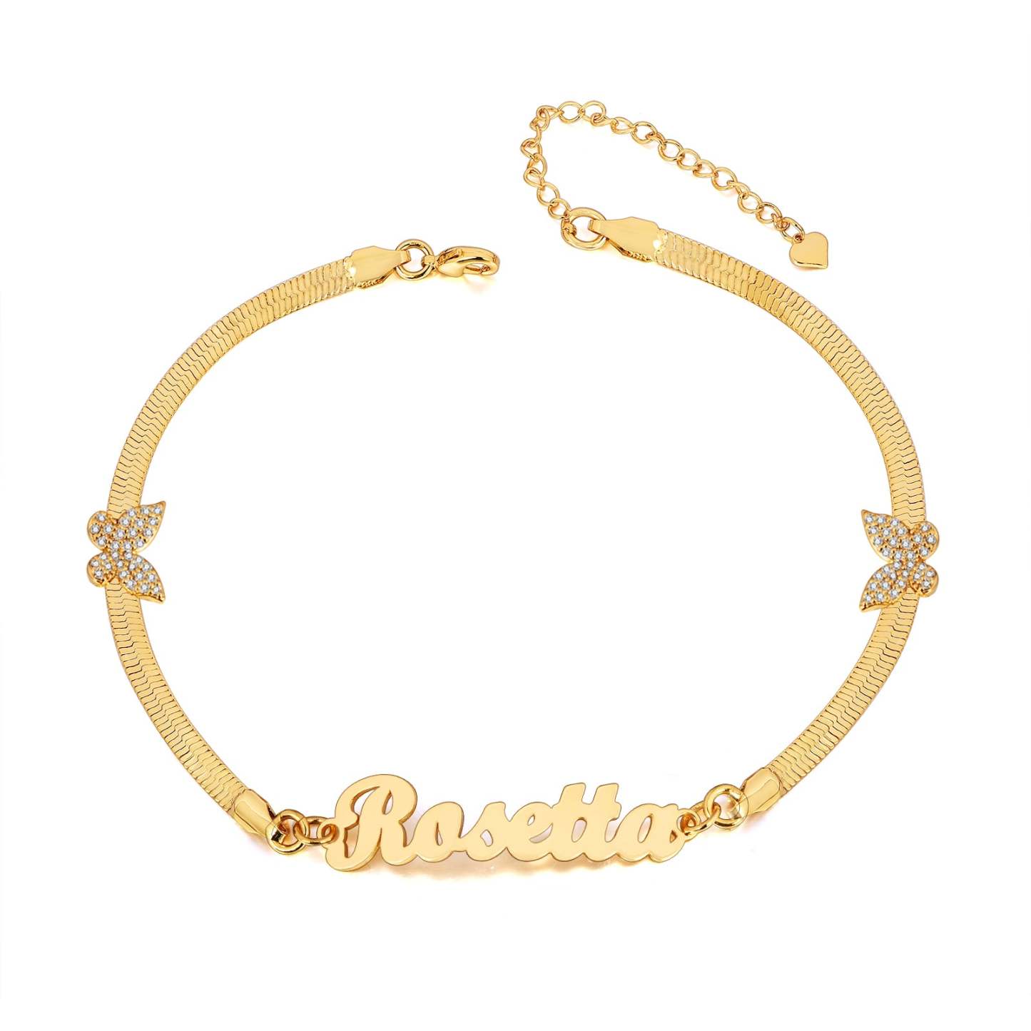 Snake Chain with Butterfly Gold Plated Personalized Custom Name Necklace and Bracelet Set-silviax