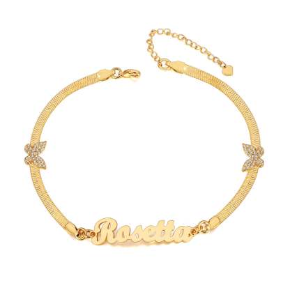 Snake Chain with Butterfly Gold Plated Personalized Custom Name Necklace and Bracelet Set-silviax