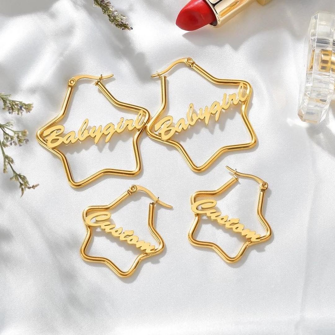 Star Nameplate Personalized Custom Gold Plated Name Earrings Gifts For Kids-silviax