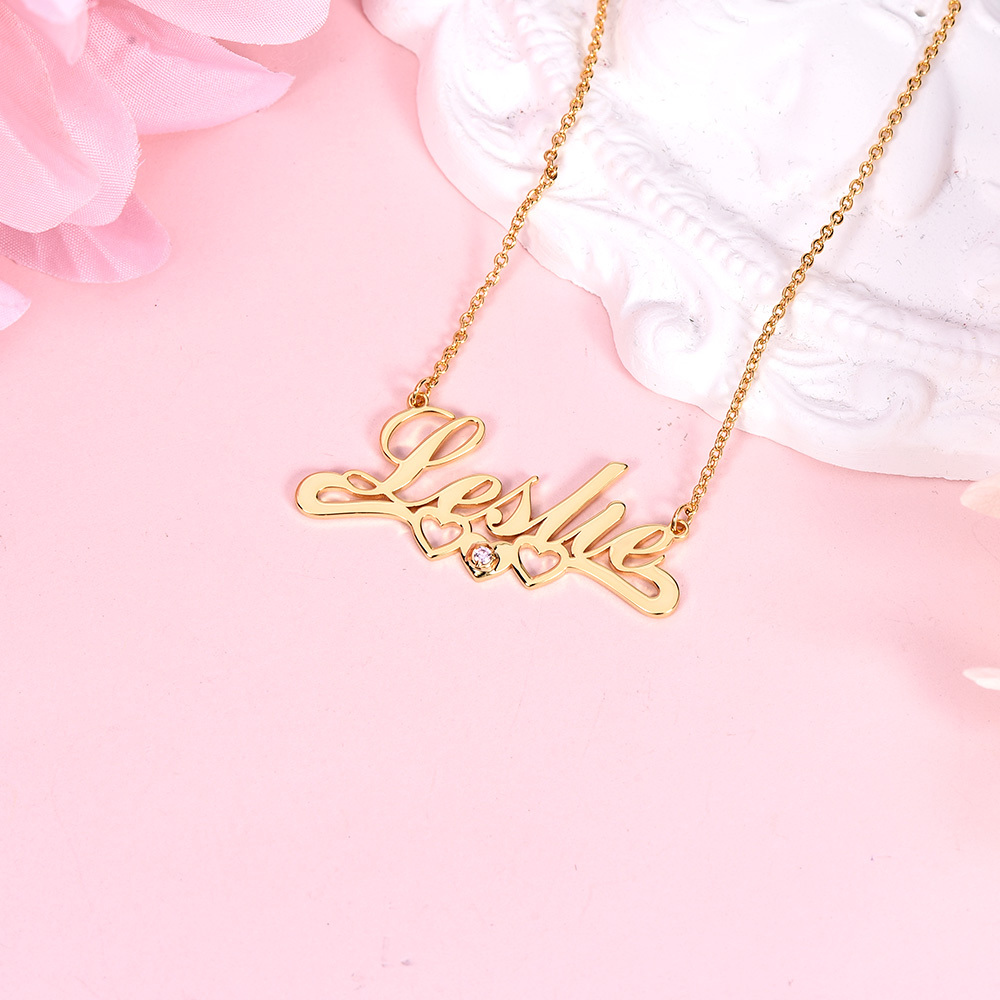 Three Heart and Birthstone Personalized Custom Name Necklace Mother Gift-silviax