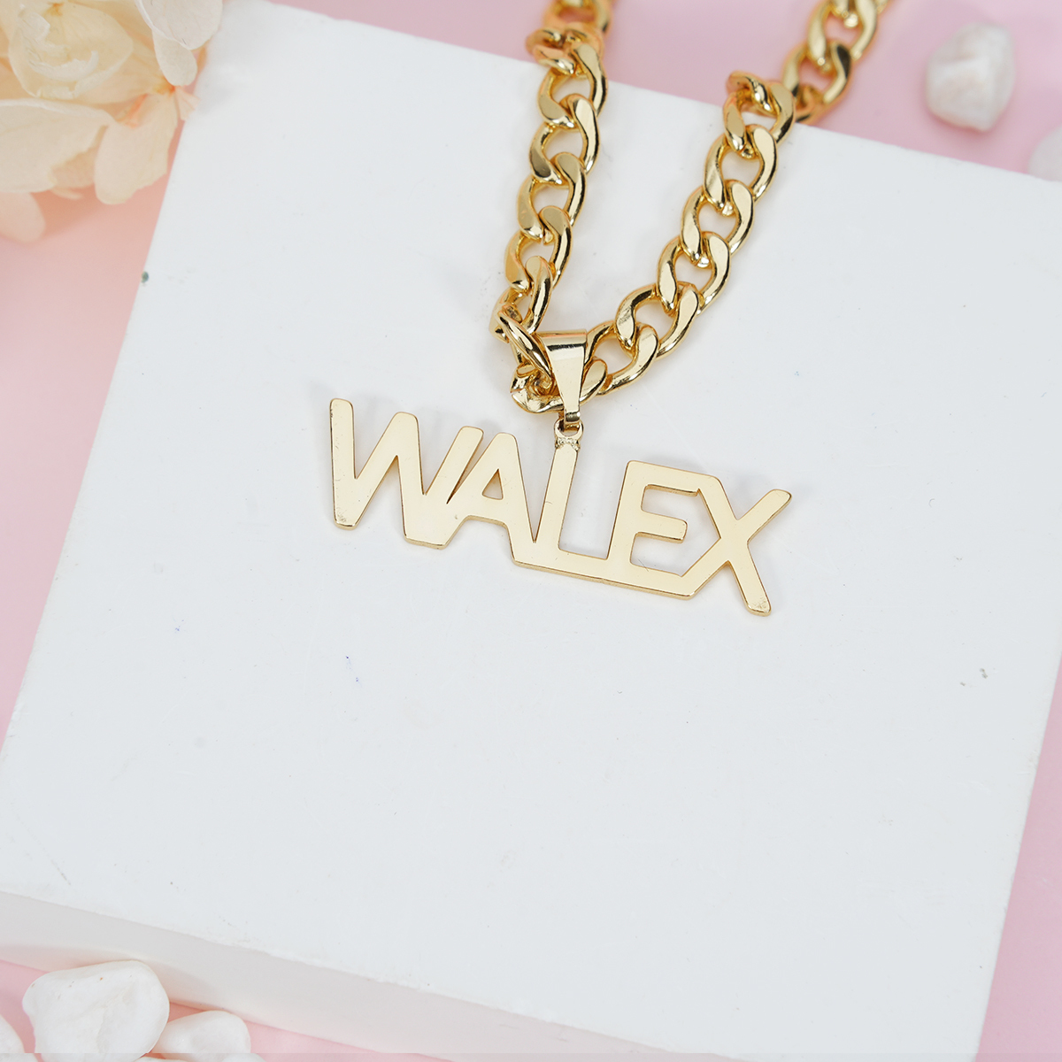 Capital Letter Nameplate Pendant Personalized Custom Name Necklace 6mm Cuban Chain