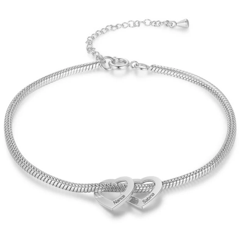 Heart Charms Personalized Custom Family 2 To 5 Names Engraved Bracelet-silviax