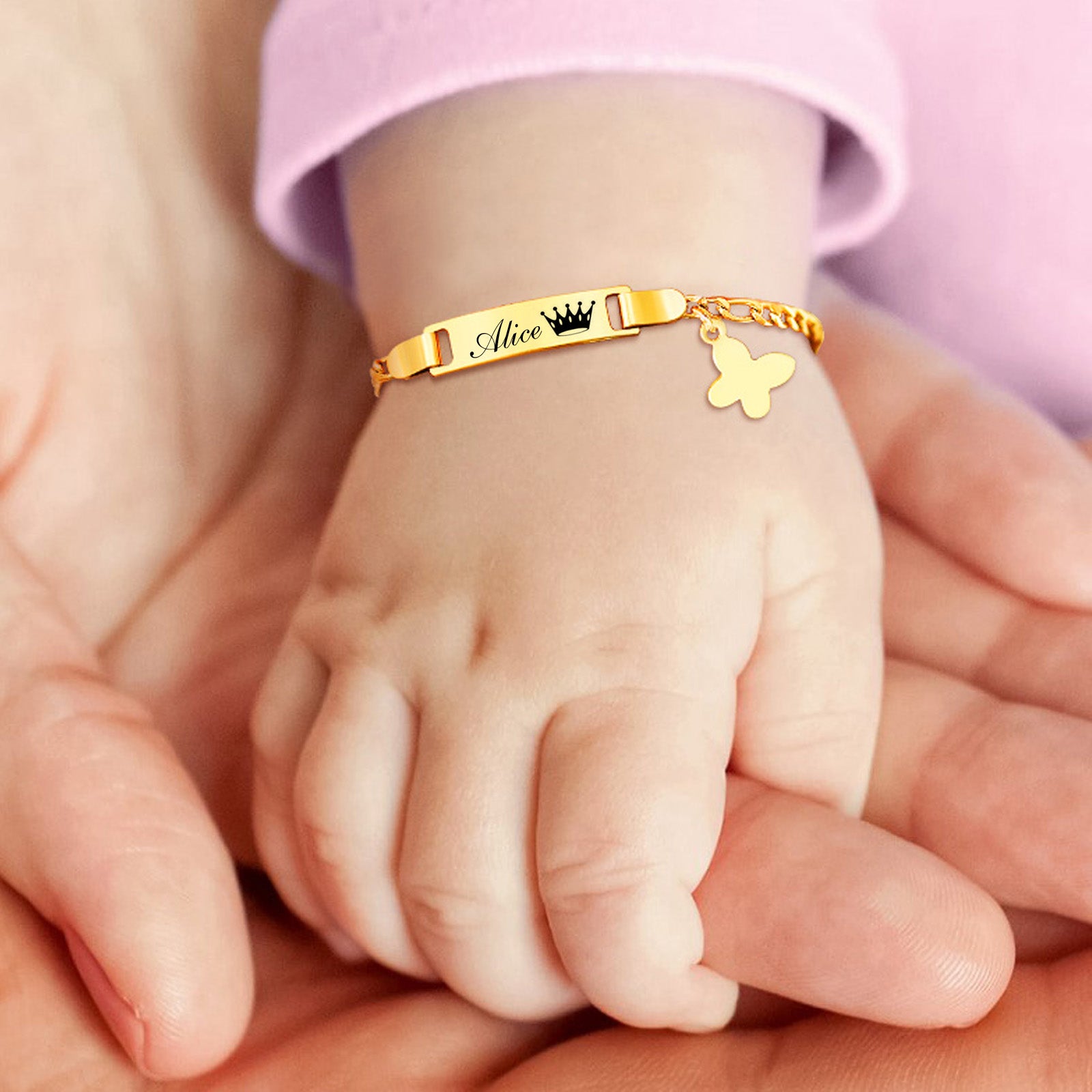 6mm Gold Plated Butterfly Customized Name Bracelet Newborn Gifts-silviax