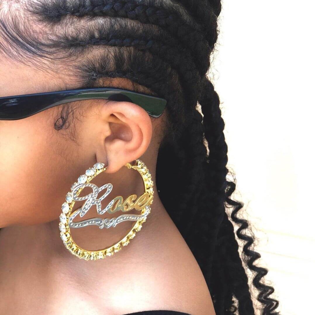 Two Tone Gold Plated Personalized Hoop Name Earrings-silviax
