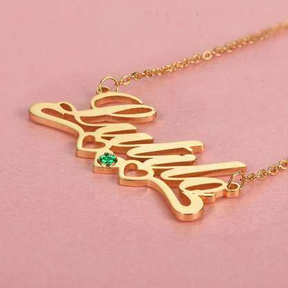 Three Heart and Birthstone Personalized Custom Name Necklace Mother Gift-silviax