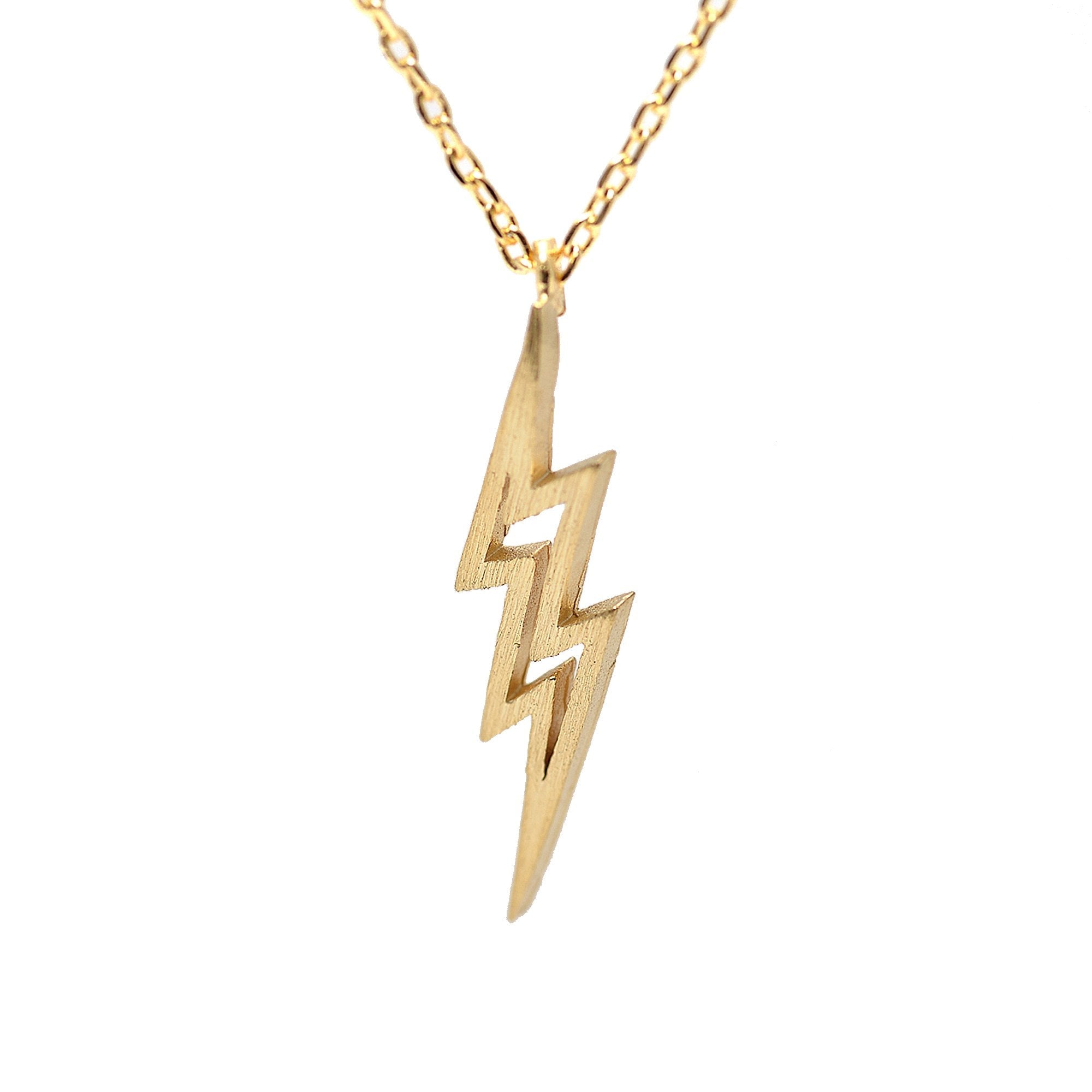 Hollow Lightning Bolt Pendant Gold Plated Necklace-silviax