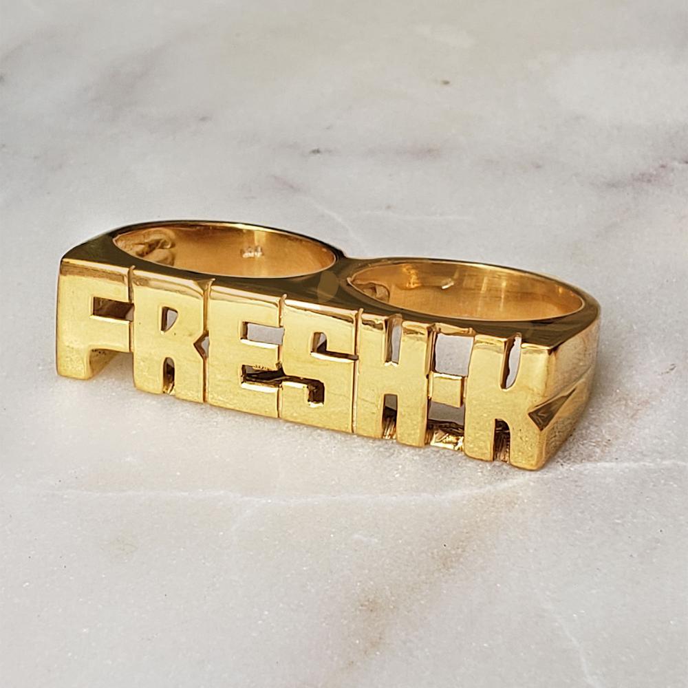 Double Finger Style Gold Plated Personalized Name Ring-silviax